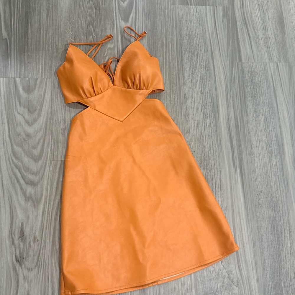 Brooklyn Karma Leather Orange Cut-Out Dress